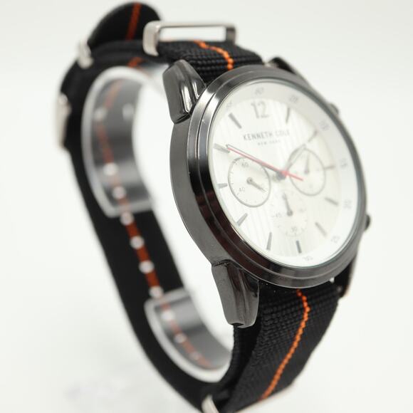 Kenneth Cole NY Mens 45mm Chronograph Watch Black Orange Nylon w New Battery - Picture 7 of 11